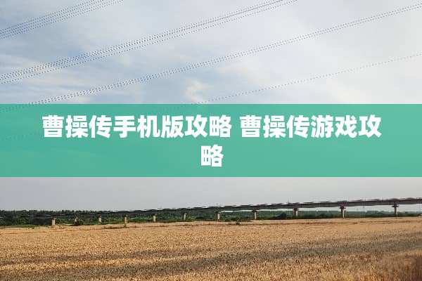 曹操传手机版攻略 曹操传游戏攻略