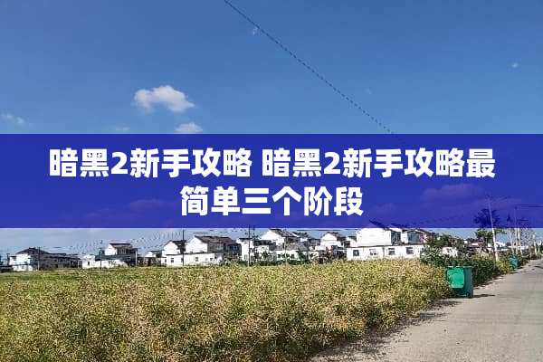 暗黑2新手攻略 暗黑2新手攻略最简单三个阶段