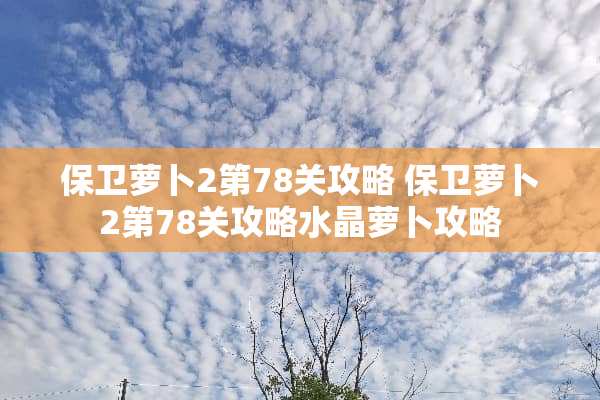 保卫萝卜2第78关攻略 保卫萝卜2第78关攻略水晶萝卜攻略