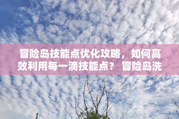 冒险岛技能点优化攻略，如何高效利用每一滴技能点？ 冒险岛洗技能点