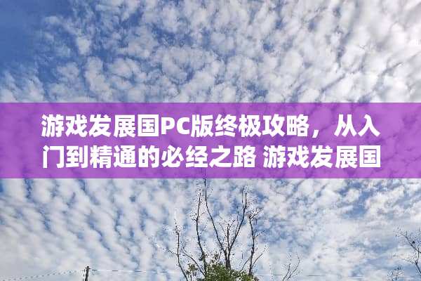 游戏发展国PC版终极攻略，从入门到精通的必经之路 游戏发展国攻略pc