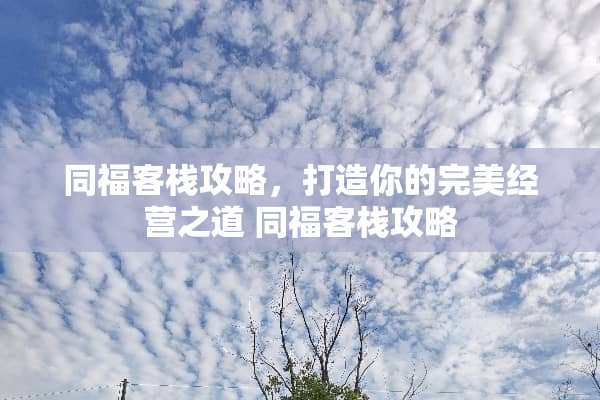 同福客栈攻略，打造你的完美经营之道 同福客栈攻略
