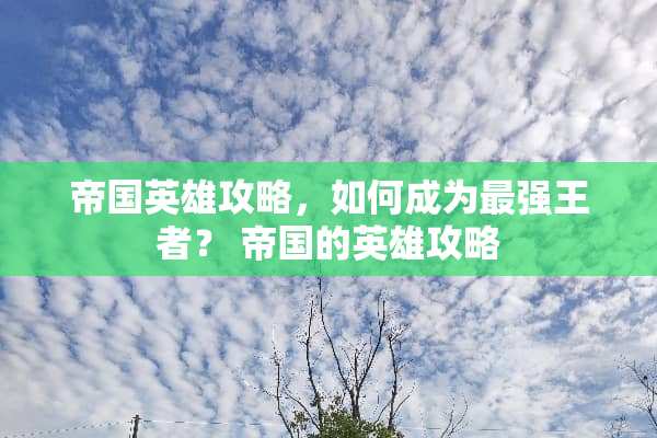 帝国英雄攻略，如何成为最强王者？ 帝国的英雄攻略