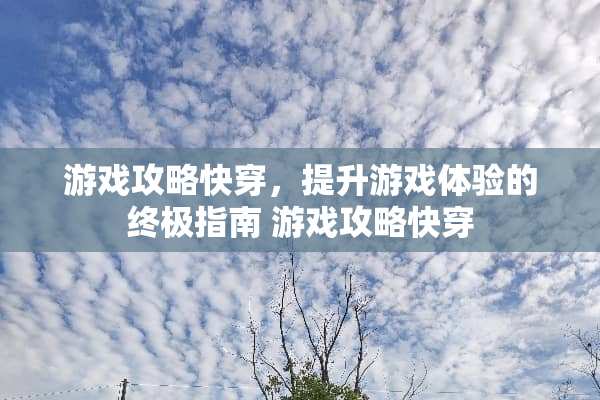 游戏攻略快穿，提升游戏体验的终极指南 游戏攻略快穿