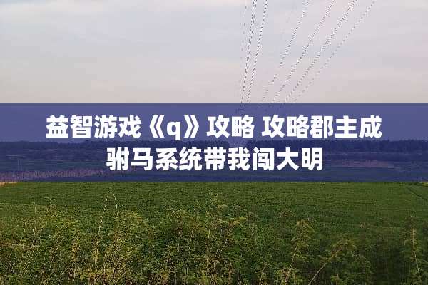益智游戏《q》攻略 攻略郡主成驸马系统带我闯大明