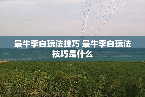 最牛李白玩法技巧 最牛李白玩法技巧是什么