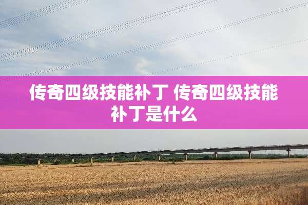 传奇四级技能补丁 传奇四级技能补丁是什么