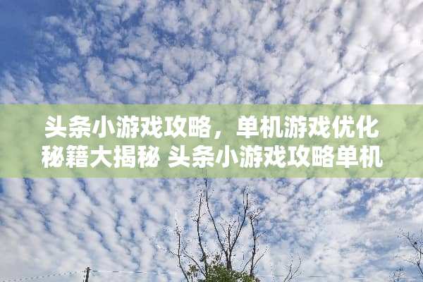 头条小游戏攻略，单机游戏优化秘籍大揭秘 头条小游戏攻略单机