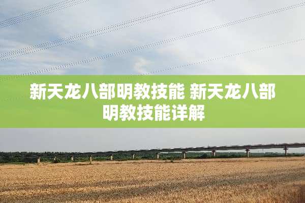 新天龙八部明教技能 新天龙八部明教技能详解