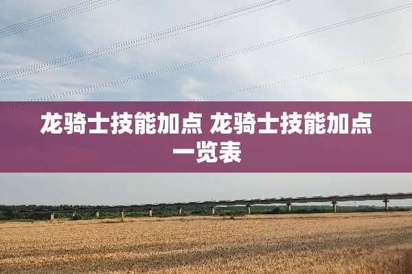 龙骑士技能加点 龙骑士技能加点一览表