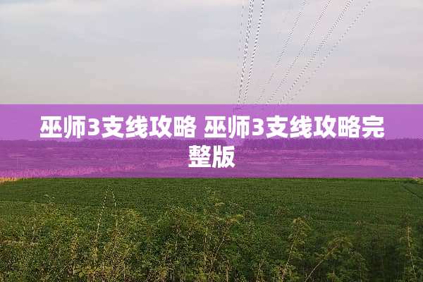 巫师3支线攻略 巫师3支线攻略完整版