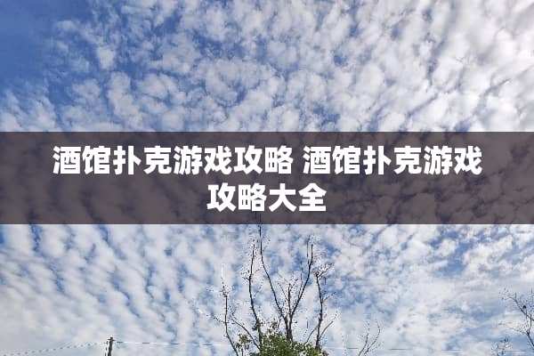 酒馆**游戏攻略 酒馆**游戏攻略大全