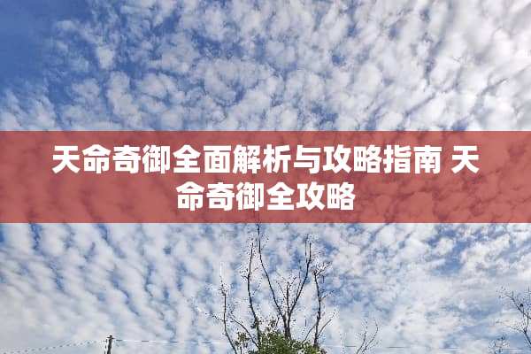 天命奇御全面解析与攻略指南 天命奇御全攻略
