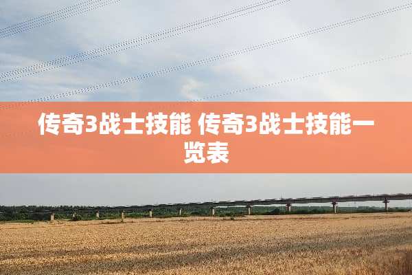 传奇3战士技能 传奇3战士技能一览表