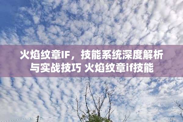 火焰纹章IF，技能系统深度解析与实战技巧 火焰纹章if技能