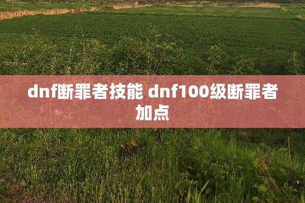 dnf断罪者技能 dnf100级断罪者加点