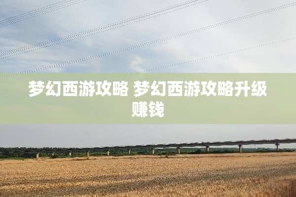 梦幻西游攻略 梦幻西游攻略升级赚钱