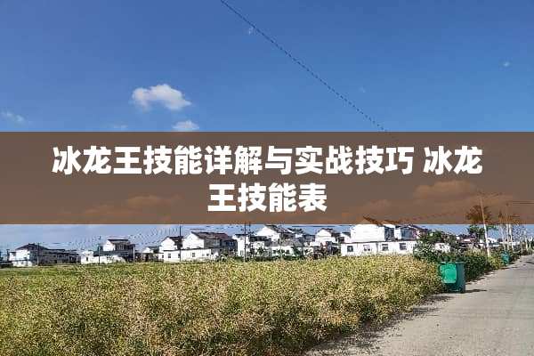 冰龙王技能详解与实战技巧 冰龙王技能表