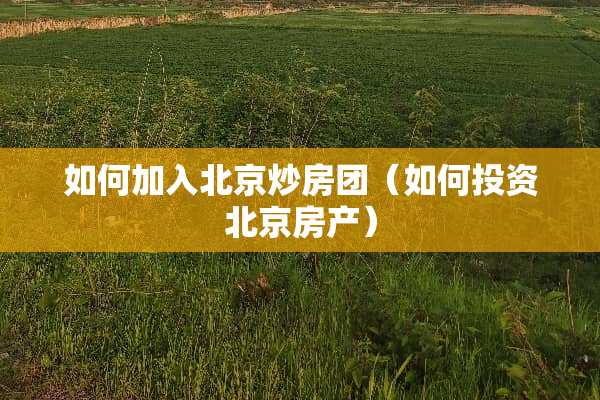 如何加入北京炒房团（如何投资北京房产）