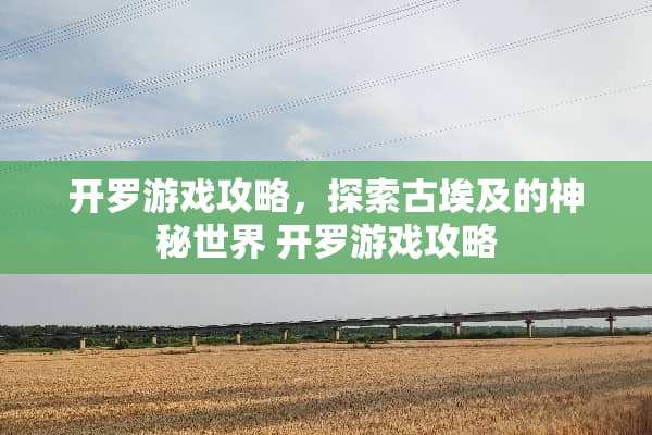 开罗游戏攻略，探索古埃及的神秘世界 开罗游戏攻略