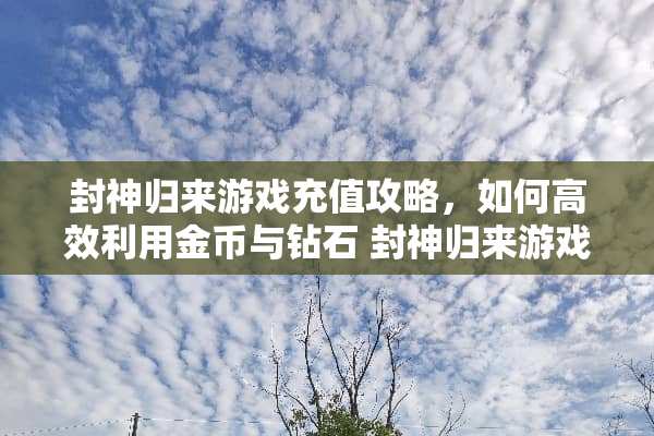 封神归来游戏充值攻略，如何高效利用金币与钻石 封神归来游戏充值攻略