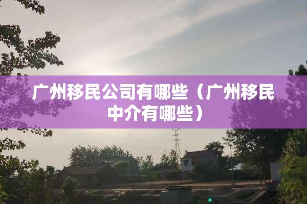 广州移民公司有哪些（广州移民中介有哪些）