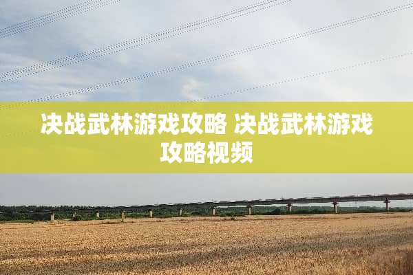 决战武林游戏攻略 决战武林游戏攻略视频
