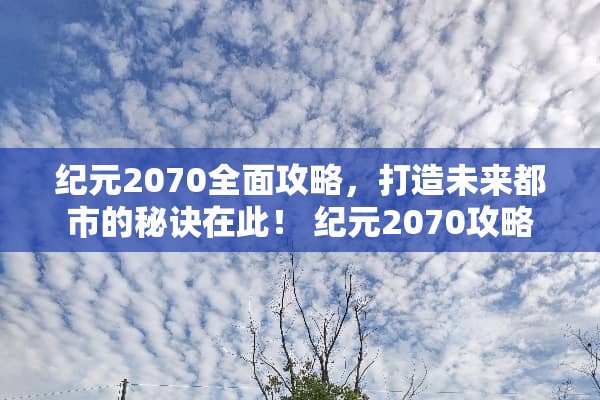 纪元2070全面攻略，打造未来都市的秘诀在此！ 纪元2070攻略