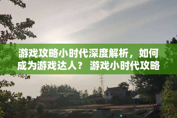 游戏攻略小时代深度解析，如何成为游戏达人？ 游戏小时代攻略