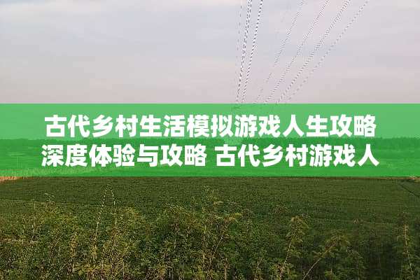 古代乡村生活模拟游戏人生攻略深度体验与攻略 古代乡村游戏人生攻略