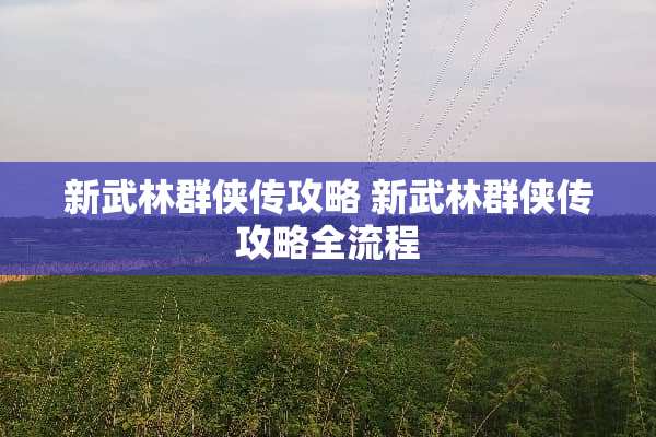 新武林群侠传攻略 新武林群侠传攻略全流程
