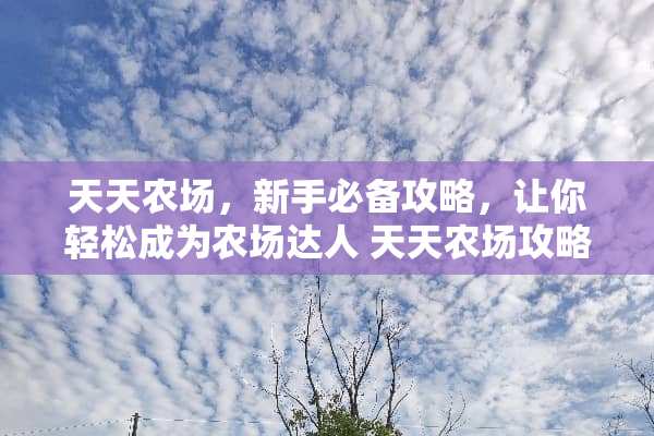天天农场，新手必备攻略，让你轻松成为农场达人 天天农场攻略