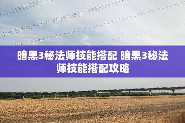 暗黑3秘法师技能搭配 暗黑3秘法师技能搭配攻略 暗黑3秘法师技能搭配 暗黑3秘法师技能搭配攻略
