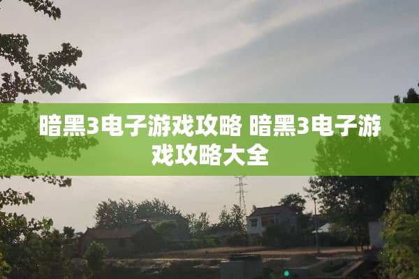 暗黑3电子游戏攻略 暗黑3电子游戏攻略大全 暗黑3电子游戏攻略 暗黑3电子游戏攻略大全
