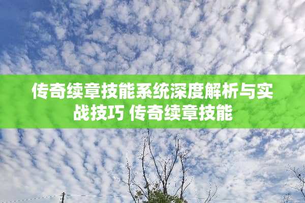 传奇续章技能系统深度解析与实战技巧 传奇续章技能 传奇续章技能系统深度解析与实战技巧 传奇续章技能
