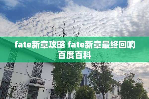 fate新章攻略 fate新章最终回响百度百科