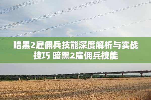 暗黑2雇佣兵技能深度解析与实战技巧 暗黑2雇佣兵技能 暗黑2雇佣兵技能深度解析与实战技巧 暗黑2雇佣兵技能