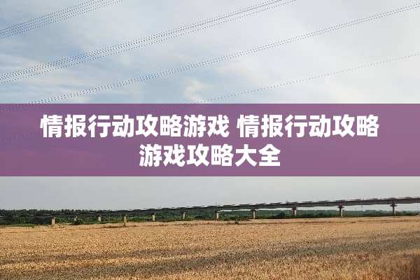 情报行动攻略游戏 情报行动攻略游戏攻略大全 情报行动攻略游戏 情报行动攻略游戏攻略大全
