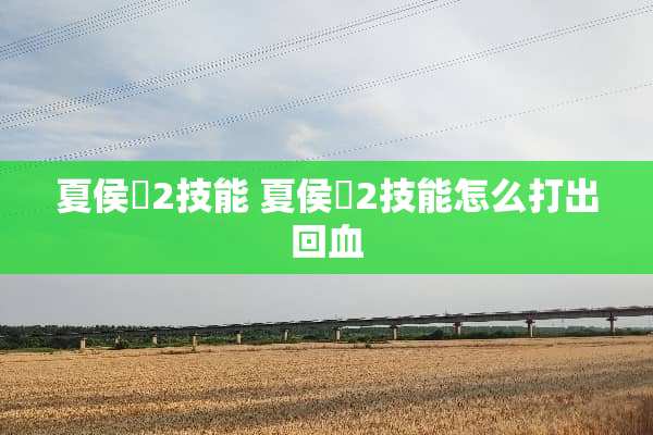 夏侯惇2技能 夏侯惇2技能怎么打出回血 夏侯惇2技能 夏侯惇2技能怎么打出回血