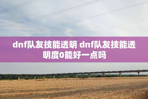 dnf队友技能透明 dnf队友技能透明度0能好一点吗 dnf队友技能透明 dnf队友技能透明度0能好一点吗