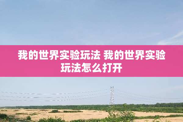 我的世界实验玩法 我的世界实验玩法怎么打开 我的世界实验玩法 我的世界实验玩法怎么打开