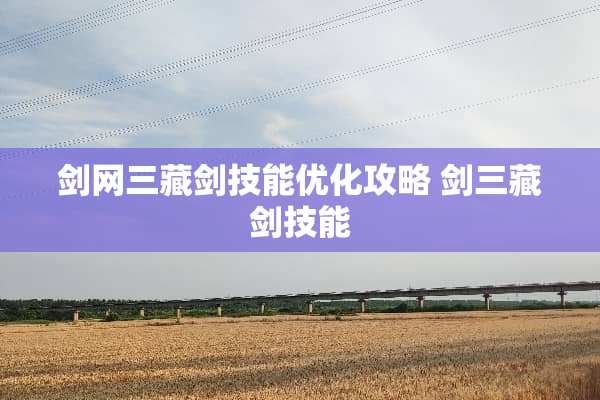 剑网三藏剑技能优化攻略 剑三藏剑技能