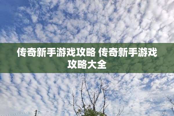 传奇新手游戏攻略 传奇新手游戏攻略大全