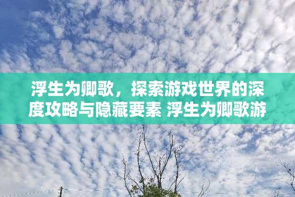 浮生为卿歌，探索游戏世界的深度攻略与隐藏要素 浮生为卿歌游戏攻略