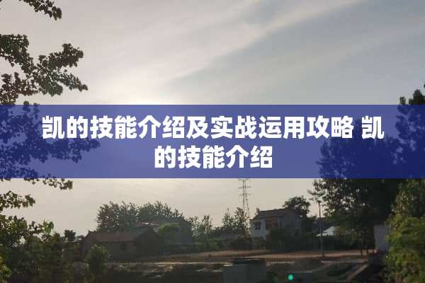 凯的技能介绍及实战运用攻略 凯的技能介绍 凯的技能介绍及实战运用攻略 凯的技能介绍