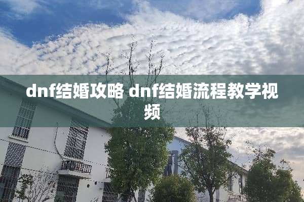 dnf结婚攻略 dnf结婚流程教学视频 dnf结婚攻略 dnf结婚流程教学视频