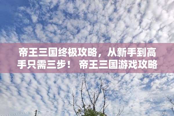 帝王三国终极攻略,从新手到高手只需三步! 帝王三国游戏攻略 帝王三国终极攻略,从新手到高手只需三步! 帝王三国游戏攻略