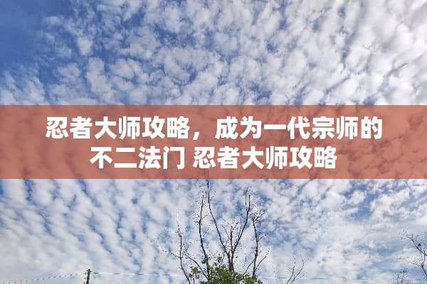 忍者大师攻略,成为一代宗师的不二法门 忍者大师攻略 忍者大师攻略,成为一代宗师的不二法门 忍者大师攻略