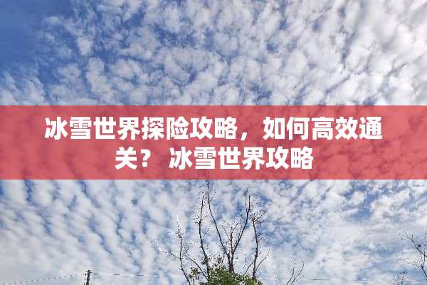 冰雪世界探险攻略，如何高效通关？ 冰雪世界攻略