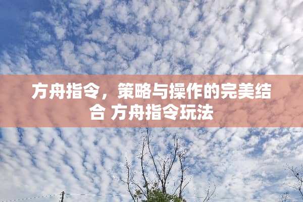 方舟指令，策略与操作的完美结合 方舟指令玩法